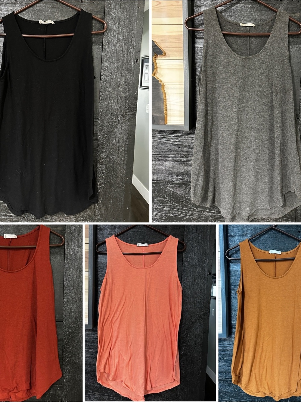 5 Everyday Scoop Neck Tanks — Black, Gray, Rust, Coral & Mustard